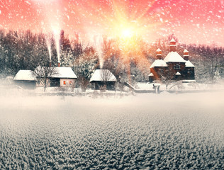 Fototapeta na wymiar Snowfall in Pirogovo