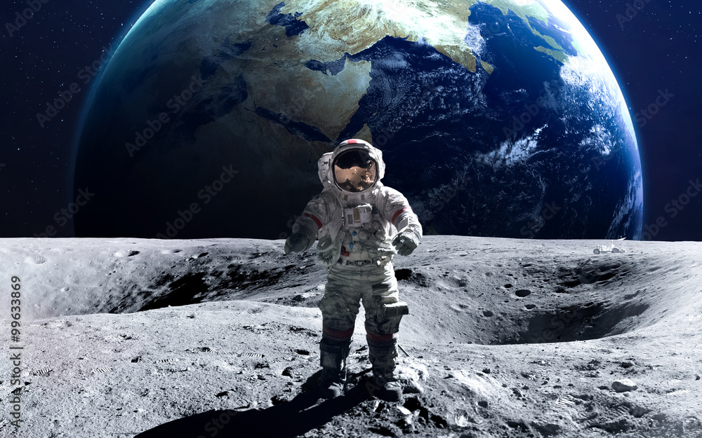 Wall mural brave astronaut at the spacewalk on the moon. this image elements furnished by nasa.