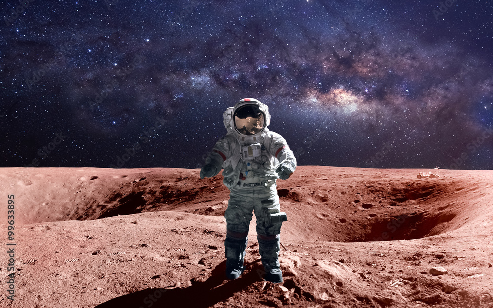 Wall mural brave astronaut at the spacewalk on the mars. this image elements furnished by nasa.