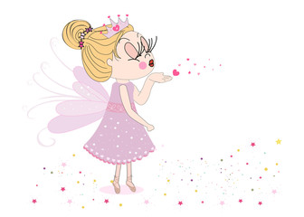 Cute fairy tale sending kiss vector background