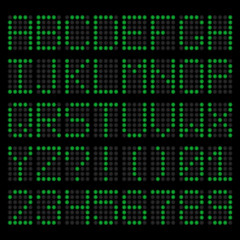 Green LED letters and numbers. Vector alphabet