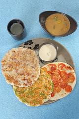 South Indian Dish Uthappams with sambar