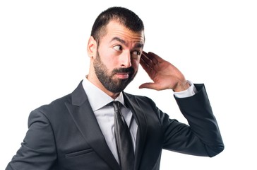 Businessman listening music