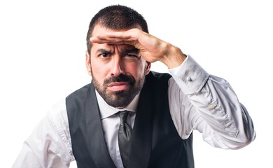 Businessman showing something