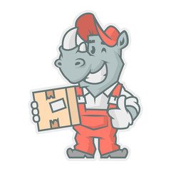 Rhinoceros character holding cardboard box