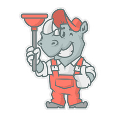 Rhinoceros character holding plunger