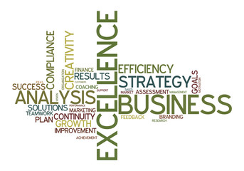 business word cloud for analysis, strategy and excellence