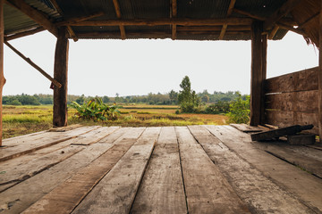 Old wooden boards empty in cottage ,nature meadow  background