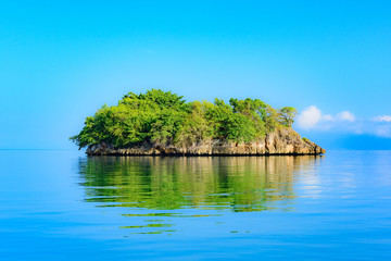 Ocean island of blue water