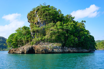 Ocean island of blue water