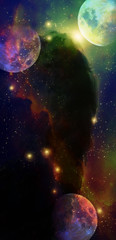 Nebula, Cosmic space and stars, green cosmic abstract background.