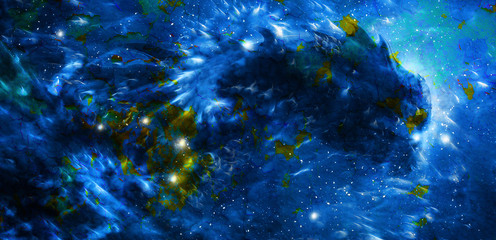 Fototapeta na wymiar Cosmic dragon in space and stars, blue cosmic abstract background