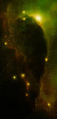 Nebula, Cosmic space and stars, green cosmic abstract background.