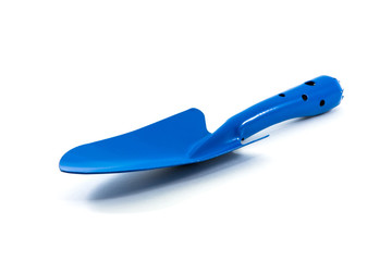 Blue garden shovel isolated on white background
