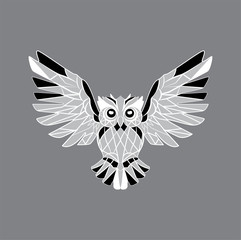 isolated owl on gray background. African / indian / totem / tatt