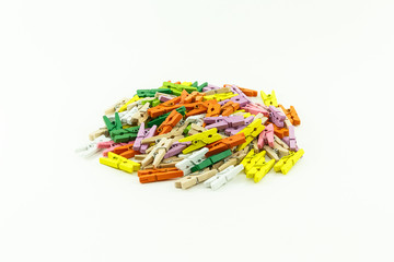 Color wooden clothespin isolated on white background