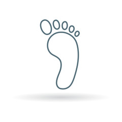 Foot icon. Footprint sign. Barefoot symbol. Thin line icon on white background. Vector illustration.