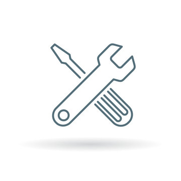 Configuration tools icon. Settings and preferences sign. Spanner and screwdriver symbol. Thin line icon on white background. Vector illustration.