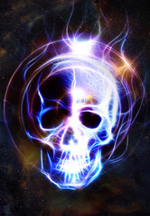 Skull and fractal effect. Color space background, computer collage. Elements of this image furnished by NASA.