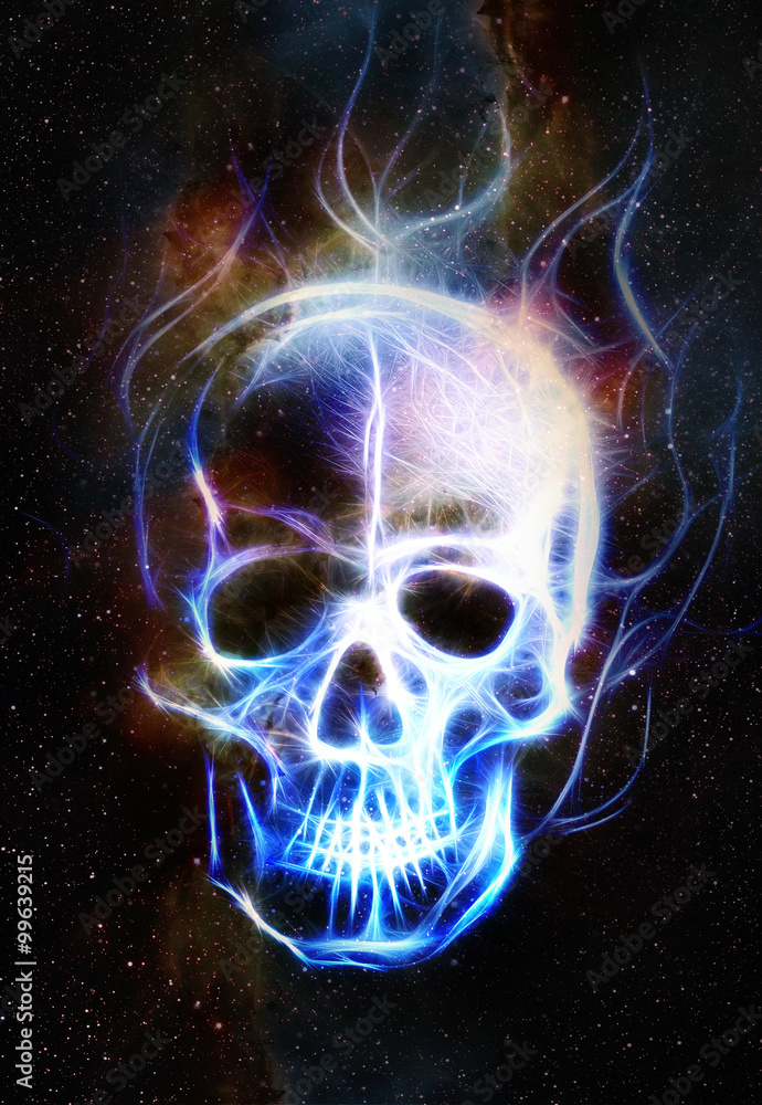 Aufkleber skull and fractal effect. color space background, computer collage. elements of this image furnished