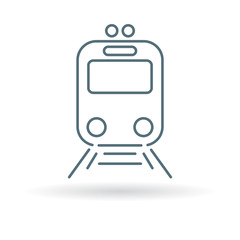 Tram icon. Tramway station sign. Public city transport symbol. Thin line icon on white background. Vector illustration.