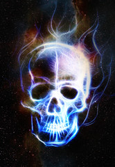 Skull and fractal effect. Color space background, computer collage. Elements of this image furnished by NASA.