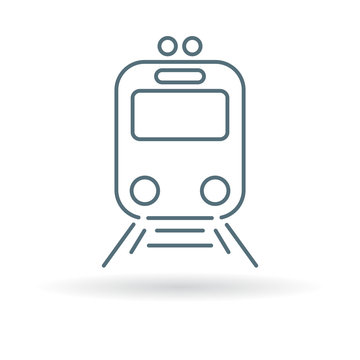 Tram icon. Tramway station sign. Public city transport symbol. Thin line icon on white background. Vector illustration.