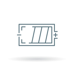 Battery icon. Battery charge sign. Battery power level symbol. Thin line icon on white background. Vector illustration.