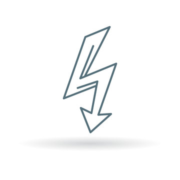 Electric thunderbolt arrow icon. Thunder strike sign. Electrical flash symbol. Thin line icon on white background. Vector illustration.