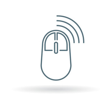 Wireless mouse icon. Wifi mouse sign. Mouse click symbol. Thin line icon on white background. Vector illustration.