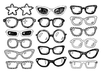Hand drawn doodle fashion eyeglasses set
