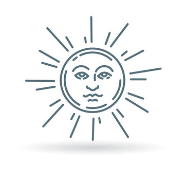 Sun face icon. Sun face sign. Sun face symbol. Thin line icon on white background. Vector illustration.