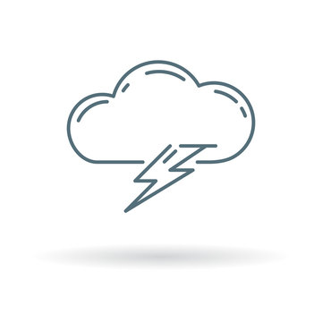 Cloud lightning bolt icon. Cloud lightning strike sign. Electric storm symbol. Thin line icon on white background. Vector illustration.