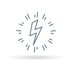 Bolt flash icon. Electricity charge sign. Electric strike symbol. Thin line icon on white background. Vector illustration.