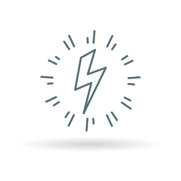Bolt flash icon. Electricity charge sign. Electric strike symbol. Thin line icon on white background. Vector illustration.