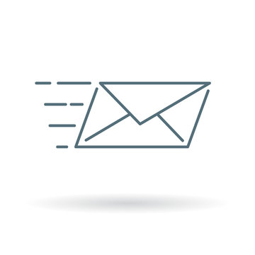Speed mail icon. Email send sign. Mail courier symbol. Thin line icon on white background. Vector illustration.