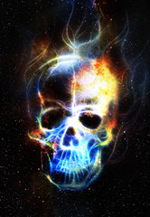 Skull and fractal effect. Color space background, computer collage. Elements of this image furnished by NASA.