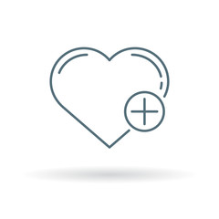 Medical heart icon. Healthy heart sign. plus heart symbol. Thin line icon on white background. Vector illustration.