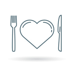 Concept eat healthy icon. Conceptual healthy diet sign. Conceptual healthy heart symbol. Thin line icon on white background. Vector illustration.