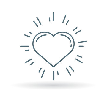 Glowing heart icon. Healthy heart sign. Shining heart symbol. Thin line icon on white background. Vector illustration.