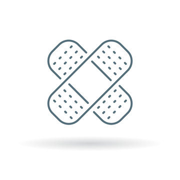 Bandaid icon. Bandage sign. plaster symbol. Thin line icon on white background. Vector illustration.