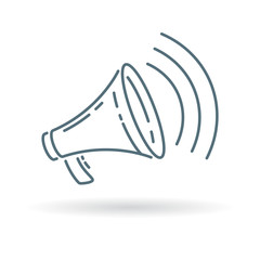 Loudspeaker icon. Megaphone sign. Announcement symbol. Thin line icon on white background. Vector illustration.