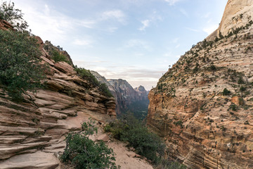 Angel's landing rock formation Zion National Park Utah.