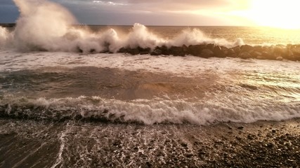 Rough sea and dramatic sunset