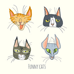 Funny cats. vector hand drawn illustration