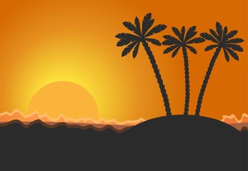 illustration of a silhouette of palm trees at sunset