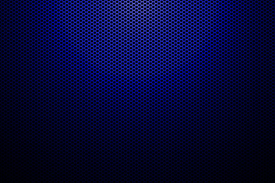spotlight on blue metallic mesh background.