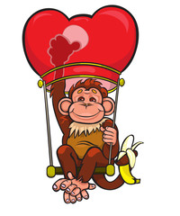 the monkey flies on a red Chinese small lamp 