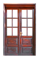 Double glazed wooden door isolated on white background