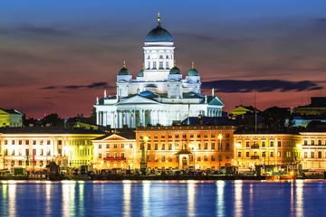 Tuinposter Night scenery of the Old Town in Helsinki, Finland © Scanrail